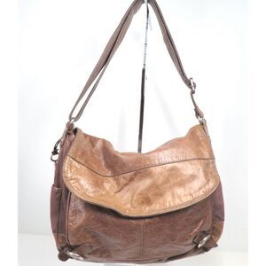 Fossil Key Brown Distressed Leather Canvas Messenger Bag Laptop Crossbody Bag